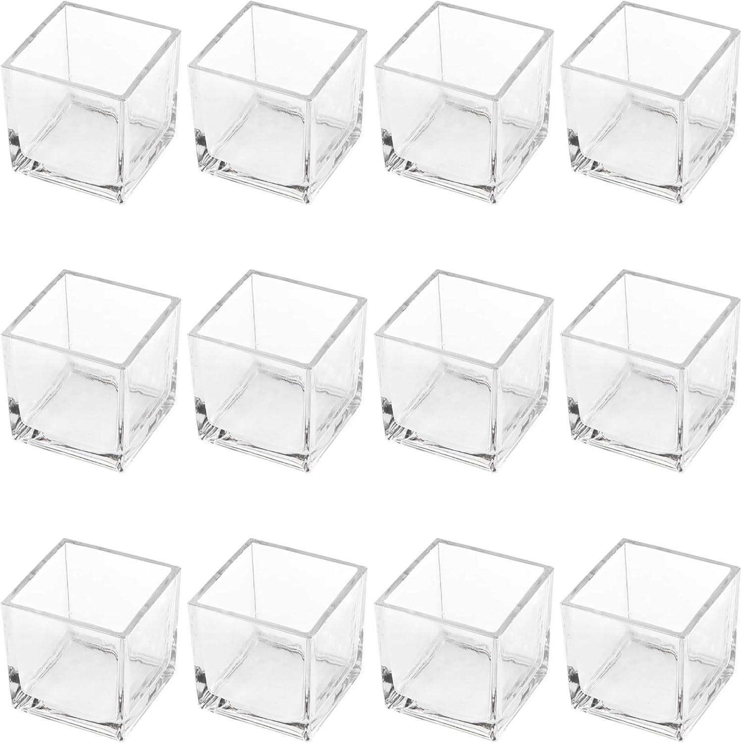 CYS Excel Glass Votive Candle Holders Bulk 12 pcs 2.5" Cube | Tealight Candle Holder Sets | Clear Glass Wedding Centerpieces: Kitchen & Dining