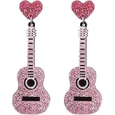 Pink Guitar Earrings for Women Music Dangle Earrings Hip Hop Heart Earrings Jewelry Gifts