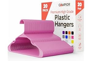 Campior Pink Plastic Hangers 20 Pack Heavy-Duty, Space-Saving, Non-Slip, Durable & Lightweight PP Hangers for Slip Dresses, Suits, Jackets & Camisoles