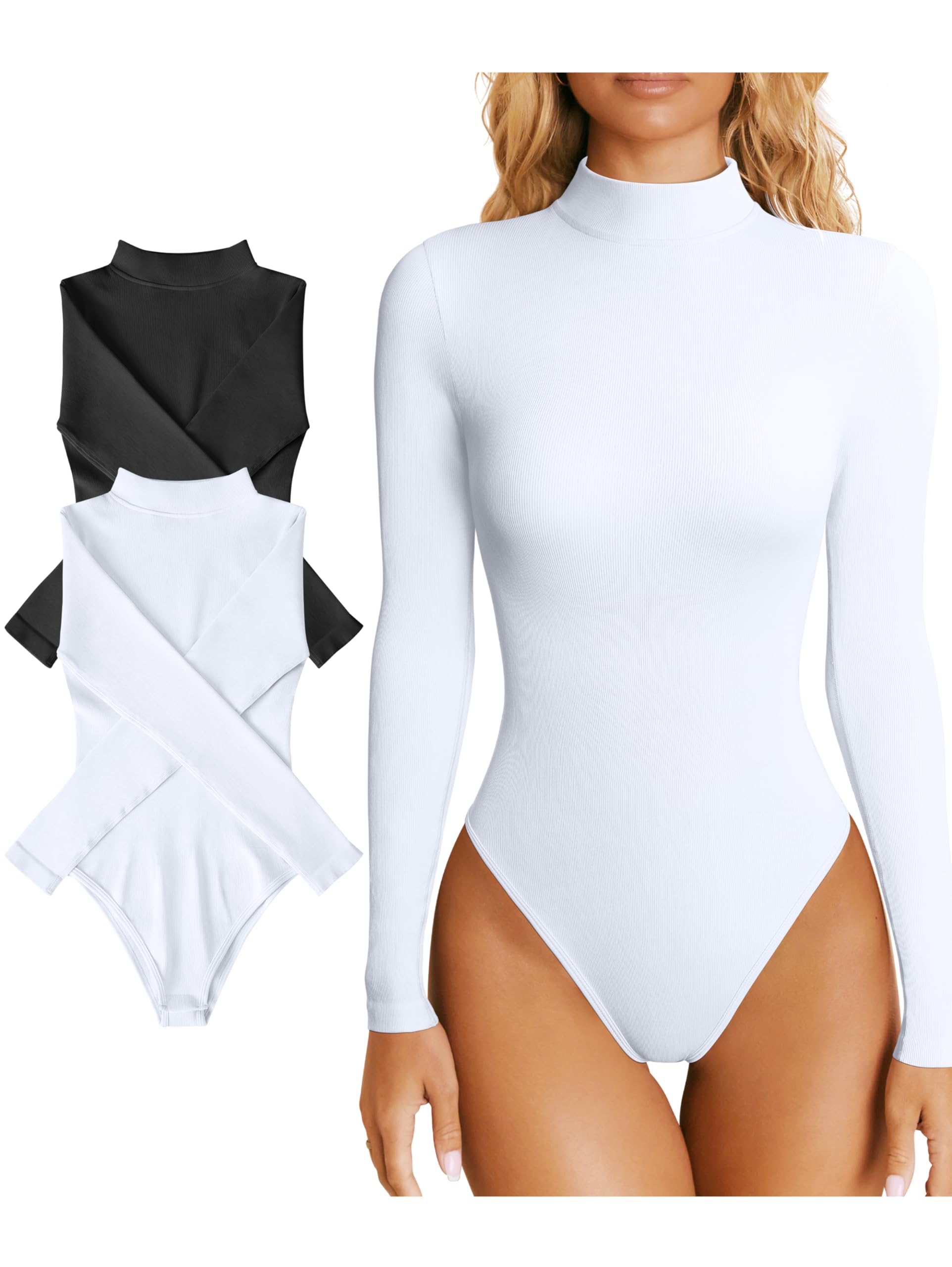 Photo 1 of OQQ Women's 2 Piece Bodysuits Sexy Ribbed Turtle Neck Long Sleeve Tops Bodysuits Black White
SIZE- L