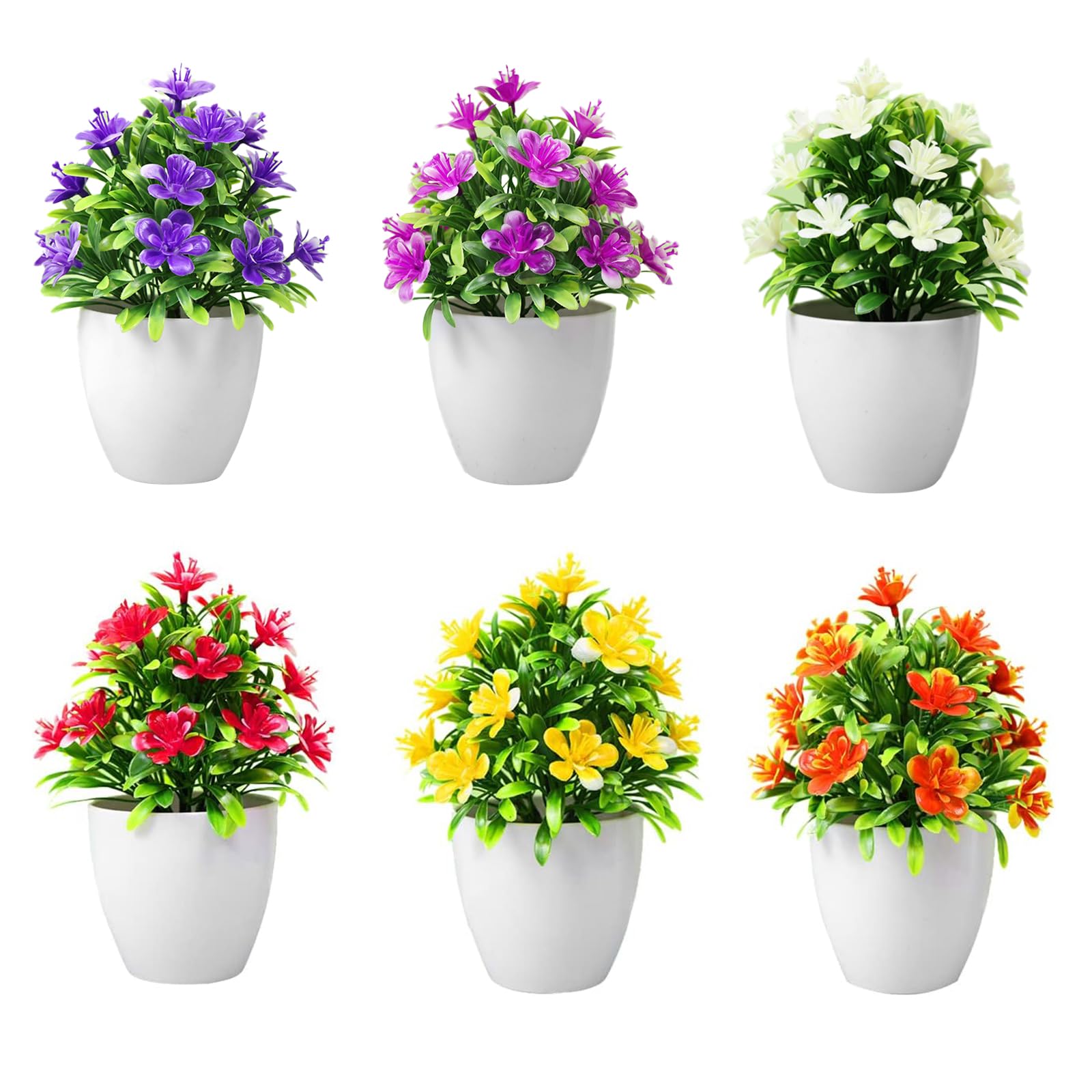 Luckwaii 6 Artificial Flower Pots - Grave Flower Pots with Outdoor Artificial Flowers - Home Office Garden Deco