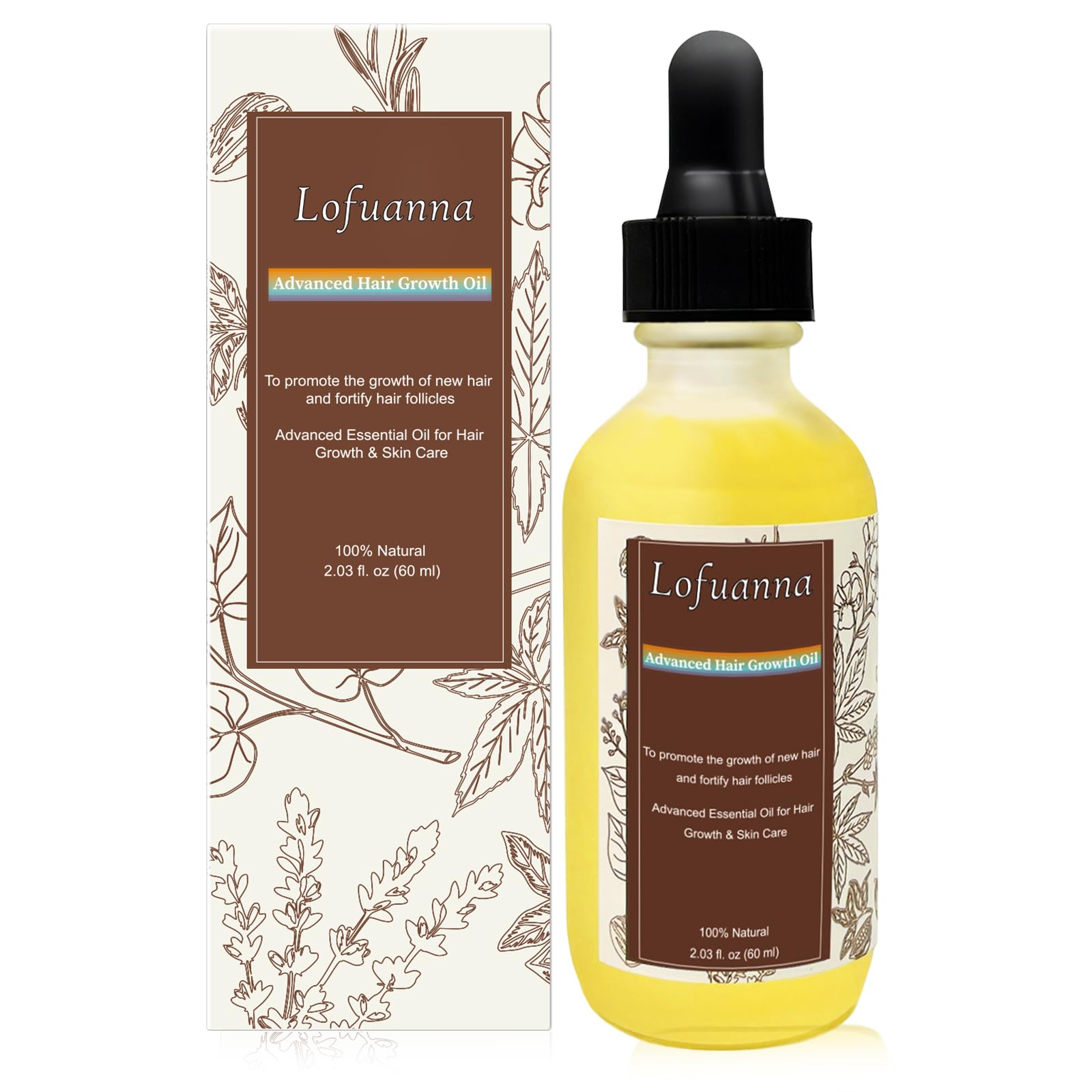 Natural Hair Growth Oil, 100% Natural Hair Oils with Green Coffee, Coconut oil, Castor Oil, Argan Oil, and Rosemary Oil to Encourage Fuller hair Thickening and for Hair Loss Thin Hair 60ML