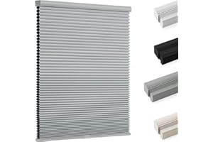 Youngoo Blackout Cellular Shades, Honeycomb Blinds for Indoor Windows, 1.5 inch Cell Pleated Size 29'' W x 72'' H, Pull Down Thermal Window Coverings for Winter, Grey, CEL29GY72J