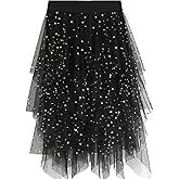LBKKC Tulle Skirts for Women, Puffy Skirt Asymmetrical Midi Length Ruffled Tutu Layered Mesh Fairy Skirt