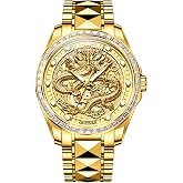 OUPINKE Dragon Skeleton Men's Wrist Watches Luxury Dress Automatic Self Winding Mechanical Sapphire Crystal Diamond Waterproof Luminous Tungsten Steel Band Watches for Men Gift