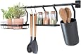Barre De Cuisine IDesign - Porte-Ustensiles Avec Crochets, Support Épices Et Plantes, Métal Noir Mat 63,8cm