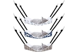 Pedgot 3 Pack Reversible Cat Hanging Hammock with Adjustable Straps and Hooks Double-Sided Pet Cage Hammock Hanging Bed Resting Sleepy Pad for Small Animals Pets, 23.6 x 20 Inches