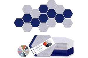 Mollywell Hexagon Acoustic Panels, High Density, Soundproofing, Decorative Noise Reduction Felt Wall Tiles for Ceilings, Home Office & Gaming Room (Navy Blue and Silver Grey), 14x12x0.4 Inch