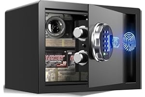Grimtron Smart Biometric Safe - (0.80 cu. ft.) Fingerprint Lock Box with Silent Mode, Backlit Keypad and LED Light, Small Caja Fuerte with Anti-Rust and Anti-Theft