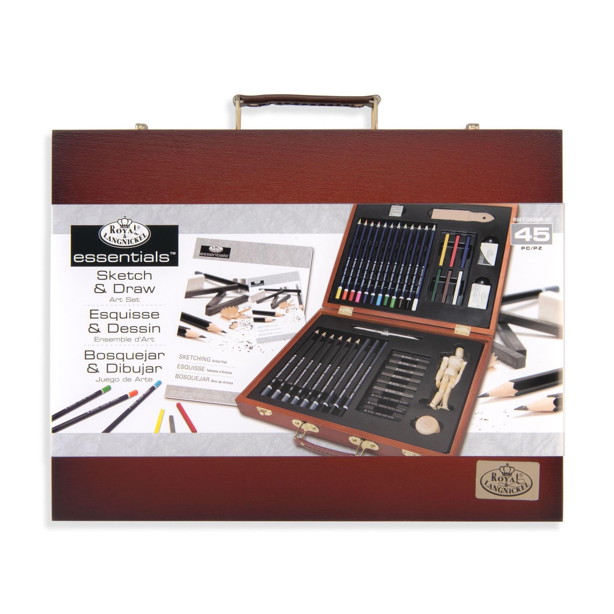 Royal & Langnickel Essentials 45 Piece Sketch & Draw Artists Wooden Box Art Set