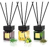 Aeeteek Reed Diffuser Set of 3, White Birch Cedar & Oud Bergamot & Green Tea Tree Essential Oil, 15 Diffuser Sticks, Hotel Collection Bathroom Air Fresheners, 50ml Home Fragrance for Christmas Decor