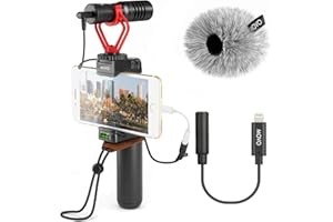 Movo Smartphone Video Rig with Shotgun Microphone, Grip Handle, Wrist Strap, and Lightning Dongle Compatible with iPhone 11, 11 Pro, XS, XR, X, 8, 7, 6S, 6, 5S, 5 and Android - for Vlogging, YouTube