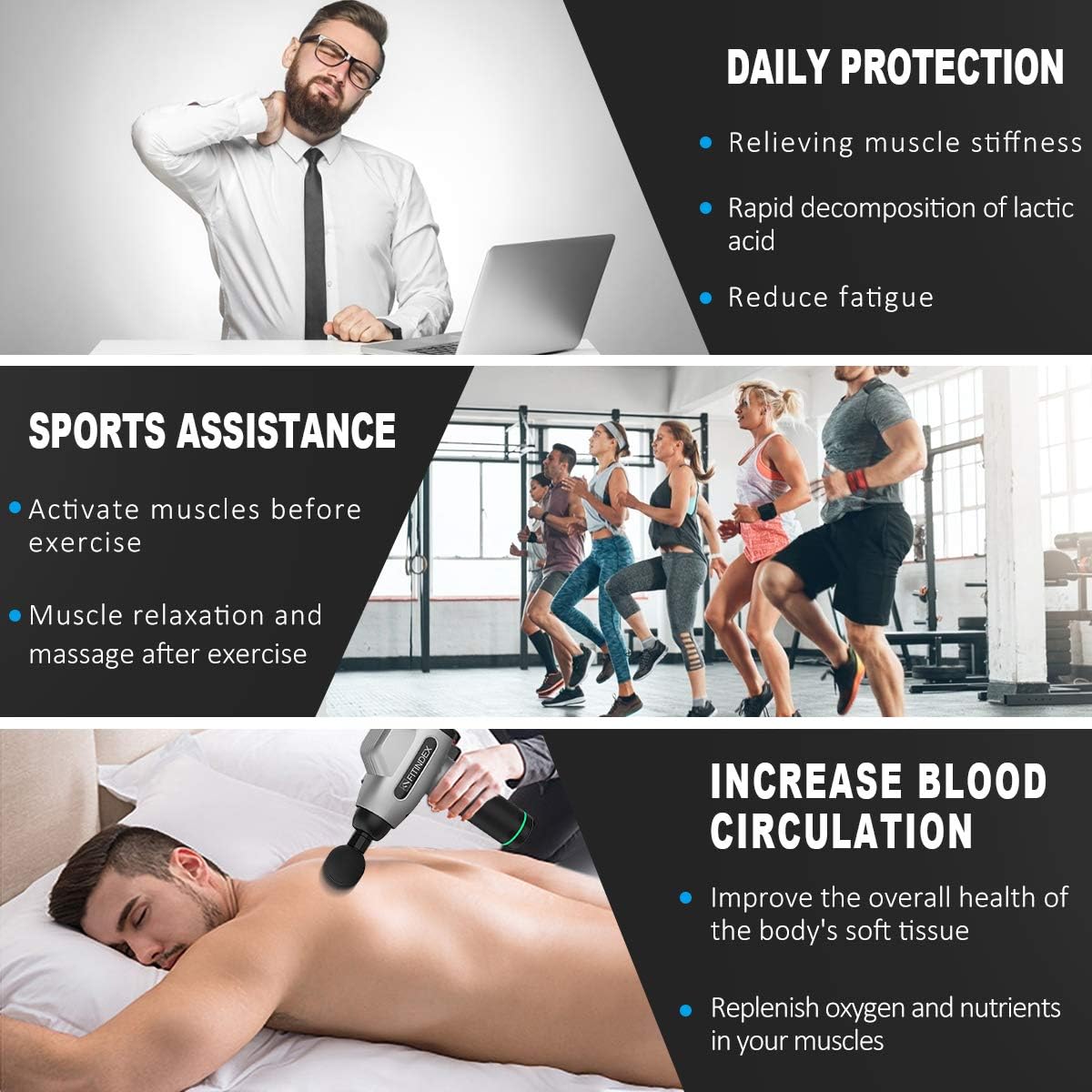 Muscle Massage Gun, FITINDEX Powerful Percussion Massage Gun Deep Tissue, Up to 20 Speeds Handheld Muscle Massager Gun Electric for Athletes: Health & Personal Care