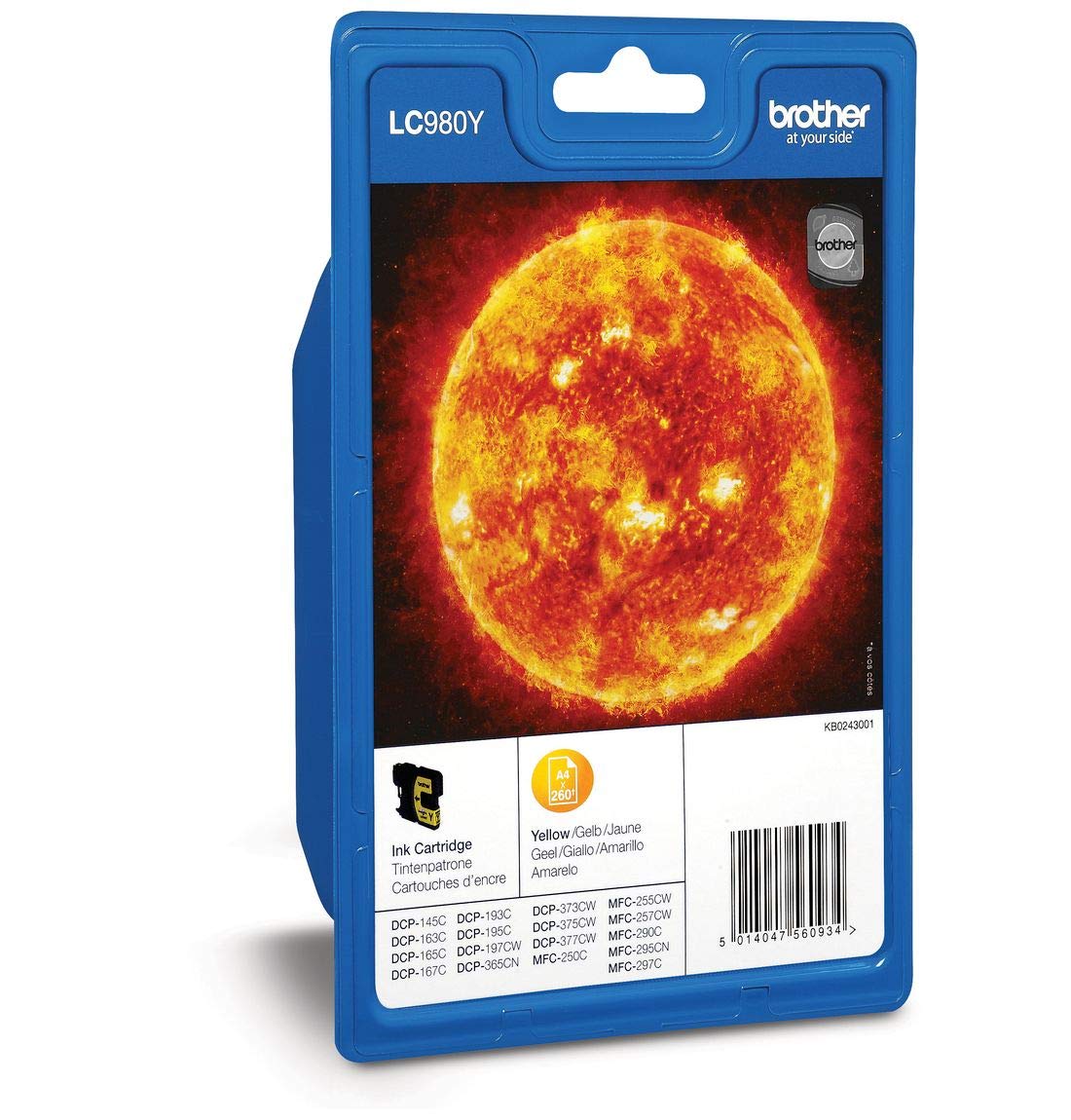 Brother LC-980Y Inkjet Cartridge, Yellow, Single Pack, Standard Yield, Includes 1 x Inkjet Cartridge, Brother Genuine Supplies