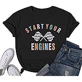 Pairxily Vintage Racing Shirt Checkered Flag Graphic Tees Womens Start Your Engines Tshirt Race Day Shirts Short Sleeve Tops