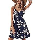 STYLEWORD Womens Sundress Summer Floral Wrap V Neck Backless A-Line Casual Beach Midi Dress