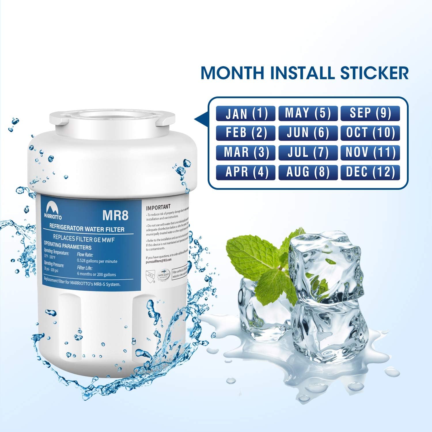 MARRIOTTO Water Filters for GE Refrigerators, Smart Water Filters for Refrigerators NSF 42 Certified Cartridges Compatible with MWF, MWFA, MWFP, GWF, GWFA, 46-9991, HDX FMG-1, WFC1201, 3 Packs: Home Improvement