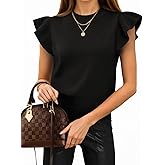 Cicy Bell Womens Ruffle Sleeve Cropped Sweaters Tops Ribbed Knit Lightweight Crewneck Pullover Casual Trendy T Shirts Blouses