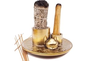 YIENENG 4 in 1 Multifunctional Ceramic Incense and Candle Holder with Ash Catcher Tray Suit for Burning White Sage, Palo Santo Sticks (Golden)