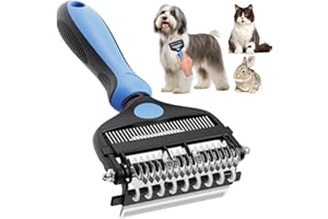 AXEFUN Dog Brush for Shedding, 3-in-1 Pet Deshedding Tool – Grooming Brush for Dogs & Cats with Undercoat Rake & Dematting Comb (Blue)
