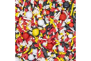 SWEETS & TREATS BOUTIQUE Mickey Sprinkles for Baking and Cake Decorating - Mouse Cake Decoration Edible and Fancy Cake Sprinkles and Toppings - Red Black White Yellow Jimmies, Nonpareils, Pearls with Star and Mouse Sprinkles