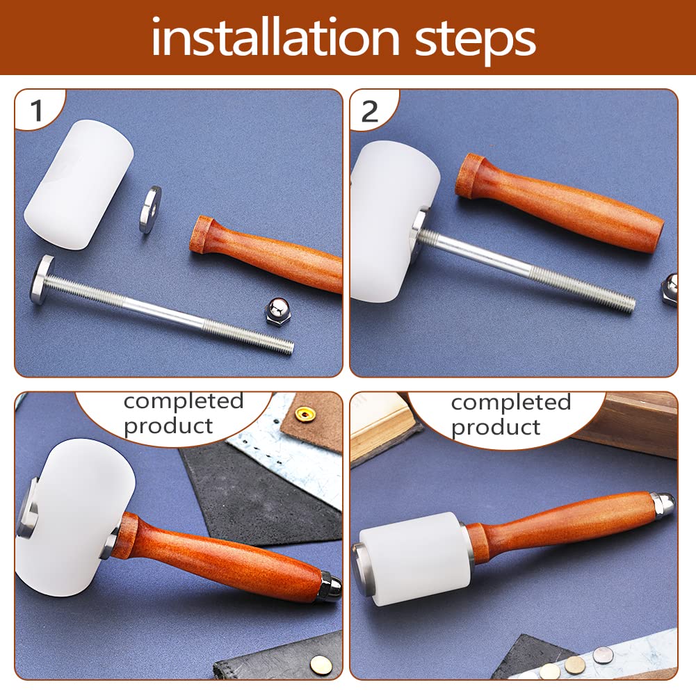 Leather Carving Hammer 2 Pieces, Leathercraft Mallet, Nylon Wood Handle Hammer, Mallet for DIY Stamping Sew Leather Tool