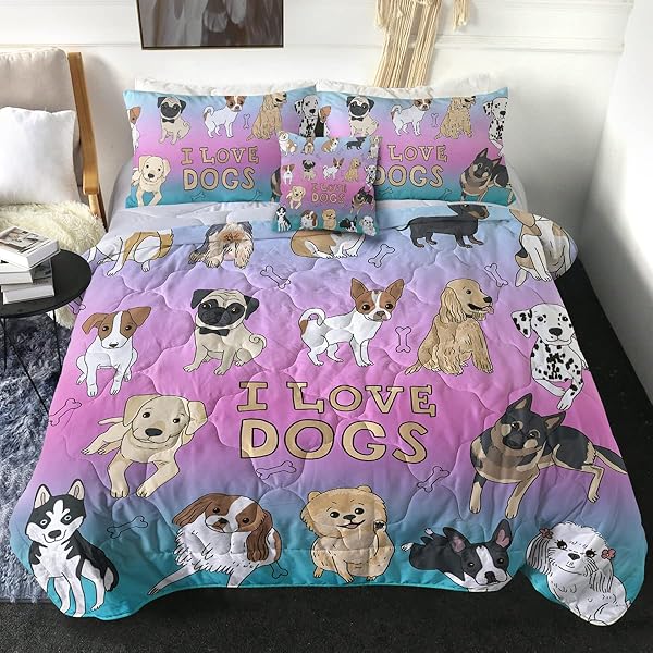 Dog Comforter Kids Twin Size Cute Cartoon Dogs Bedding Set For Boys