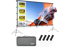 KSAN 120 inch Projection Screen with Stand (Aluminum Stand), 16:9 Foldable Anti-Crease, Movie Portable Projector Screen with Carrying Bag for Outdoor Indoor Home Theater, Party, Office, Classroom, Gaming
