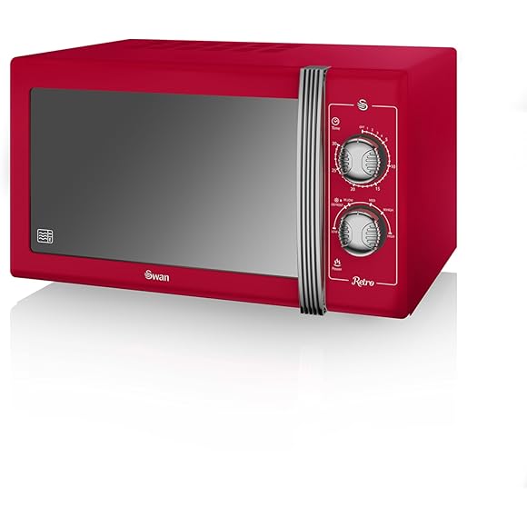 SWAN Retro Manual Microwave, 25 Litre, 900 W, Red
