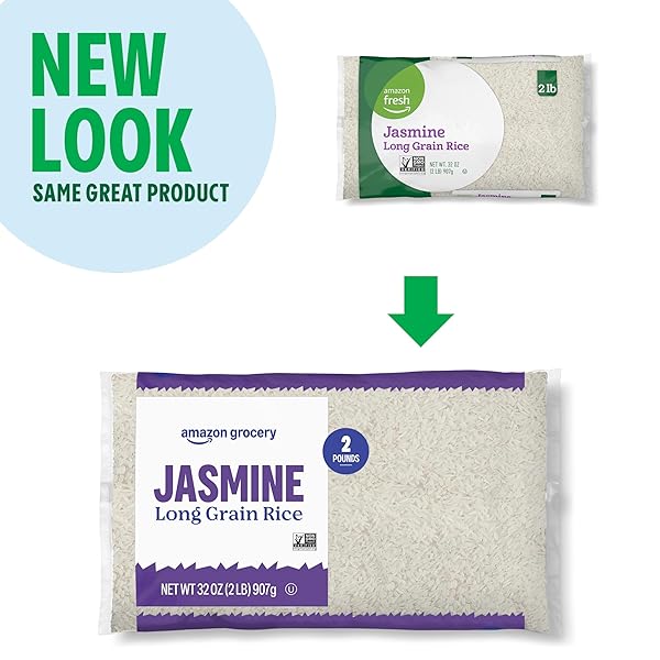 AMAZON GROCERY, JASMINE LONG GRAIN RICE, 2 LB (PREVIOUSLY AMAZON FRESH, PACKAGING MAY VARY)