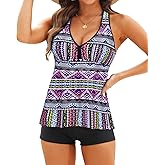 Tempt Me Women Two Piece Tankini Swimsuit Racerback Bathing Suits Tops with Shorts High Waisted