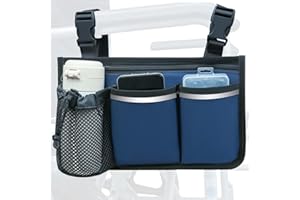 SHIFANQI Wheelchair Bag, Walker Bag, Wheelchair Side Bag, Armrest Organizer Pouch with Cup Holder Attachment and Reflective Strip, Accessories for Most Wheelchairs, Walkers, Rollators (Navy Blue)