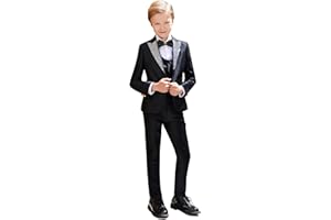 Marvelous World Boys 4-Piece Stylish Formal Tuxedo Suit Set, Suit Jacket, Pants, Vest, and Bow Tie