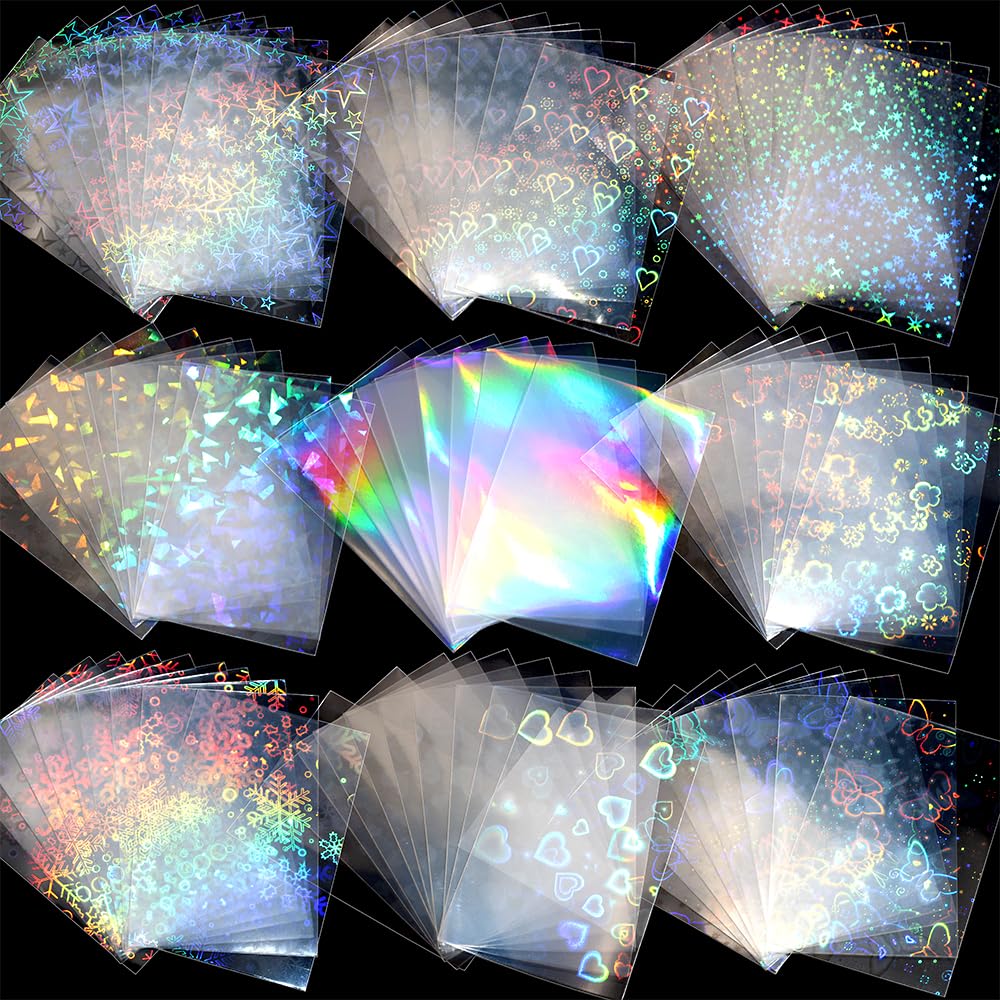 Photo 1 of 100 Pcs Laser Flashing Photocard Sleeves Holographic Card Sleeves for Trading Cards Penny Sleeves Photocard Holder Rainbow Star Heart Flower Card Protector