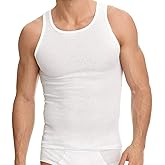 Mens 100% Cotton Tank Top A-Shirt Wife Beater Undershirt Ribbed Black 6 Pack (White, Small)