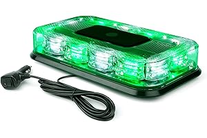 LUMENIX 12" Rooftop Strobe Beacon Light 72 LED Magnetic Emergency Flashing Warning Caution Mini Lights Bar for Construction Vehicles Snowplow Towing Work Trucks Postal Car Patent Design - Green White