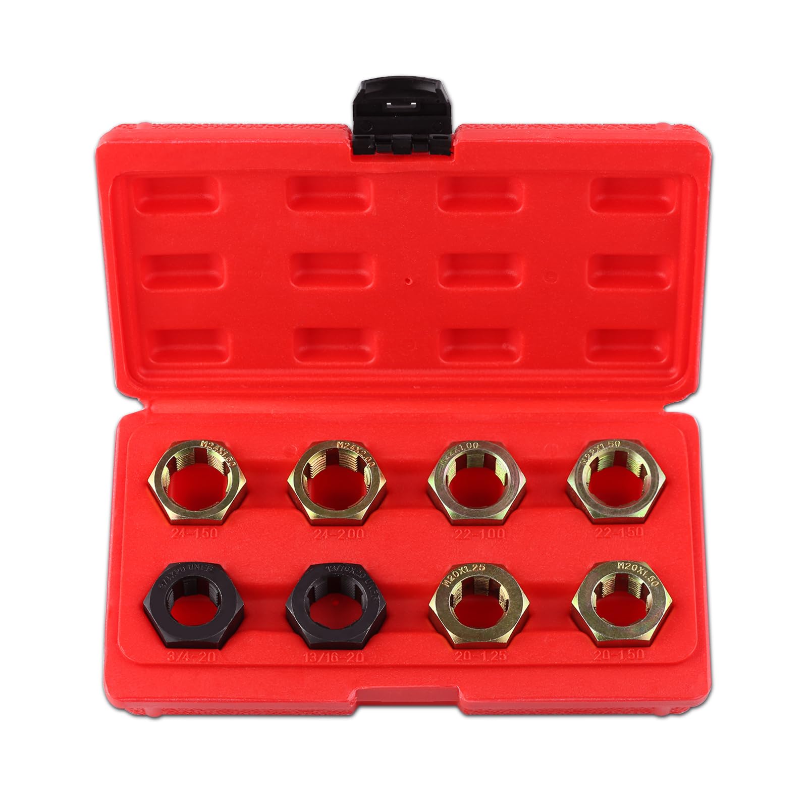 Photo 1 of LEONTOOL 8 PCS Axle Spindle Thread Chaser Set, Thread Repair Kit High-Strength Thread Restorer Tool, Axle Spindle Fractional Cleaning and Rethreading Set Metric M20 M22 M24 & UNEF 13/16" 3/4"