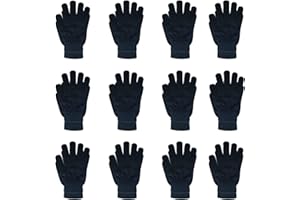 DALEDWN 12 Pairs Black Winter Magic Gloves Unisex Adult Stretchy Warm Gloves Knit Full Fingers Gloves for Teens Men Women