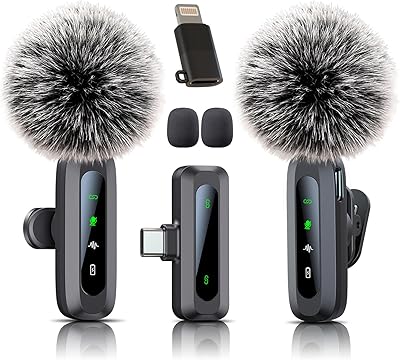Uewpv Wireless Mini Microphone for iPhone 15/16, iPad, Android, Wireless Lavalier Microphone with Noise Reduction, Portable USB C Lapel Mic for Video Recording, Vlog, Tiktok, YouTube