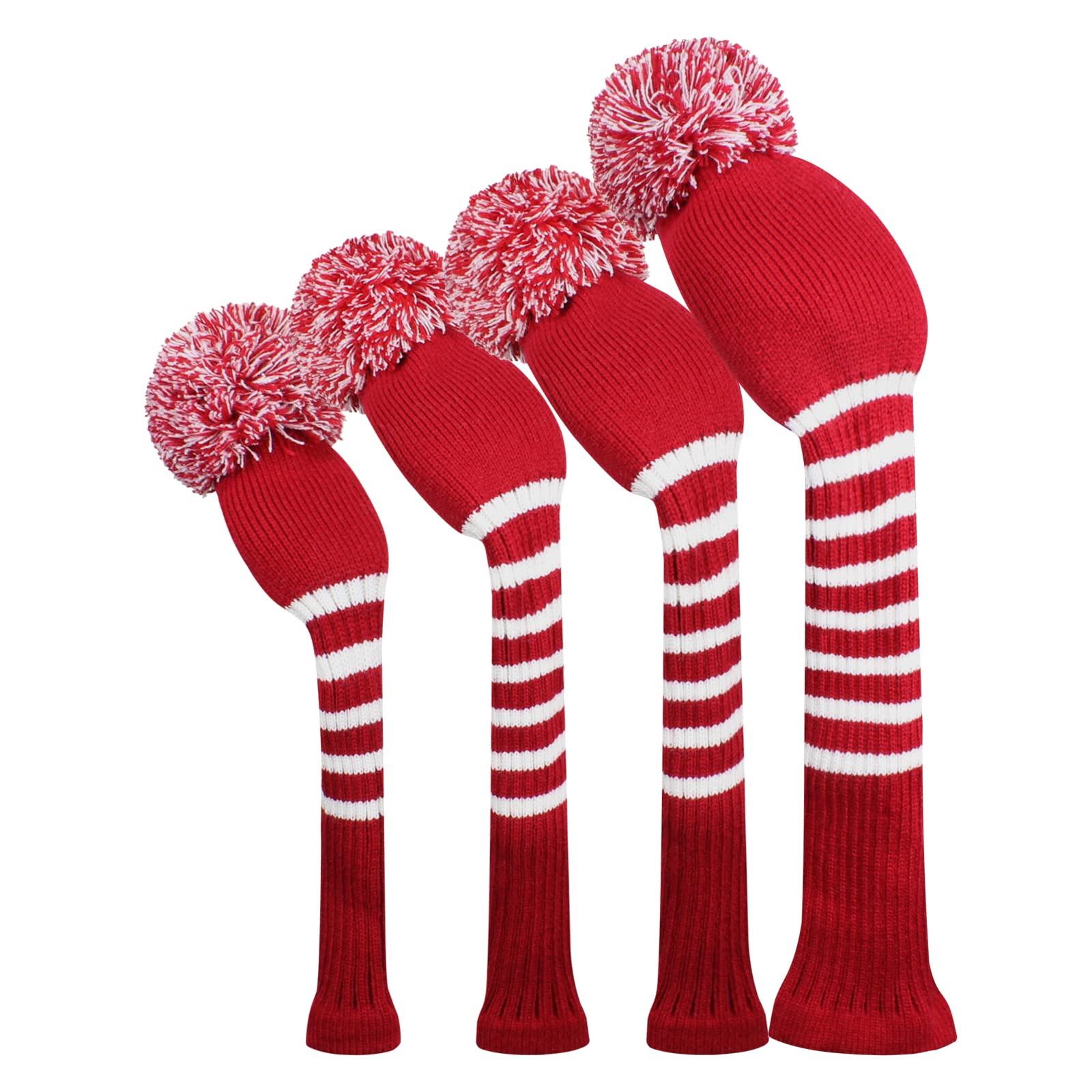 4 Pack Fairways Hybrid UT Knit Driver's Head Covers Soft Warm Keep Club Clean (Crimson Red)