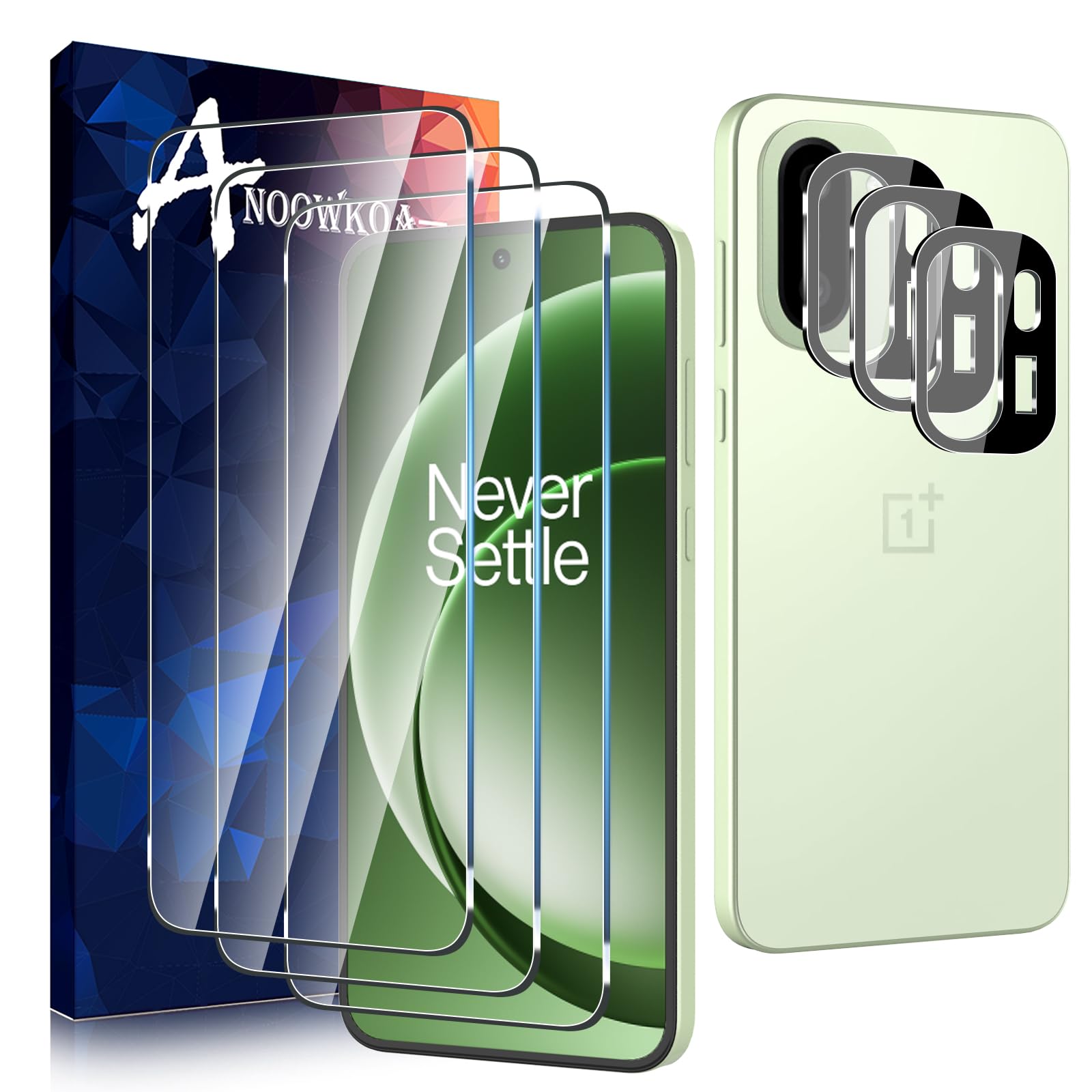 Anoowkoa 3 Pack Glass Screen Protector for OnePlus 15R/Oneplus Ace 6 with Camera Lens Protector Tempered Glass.9H Hardness.Bubble-free.Support Fingerprint Unlock,HD Clear,Easy Installation