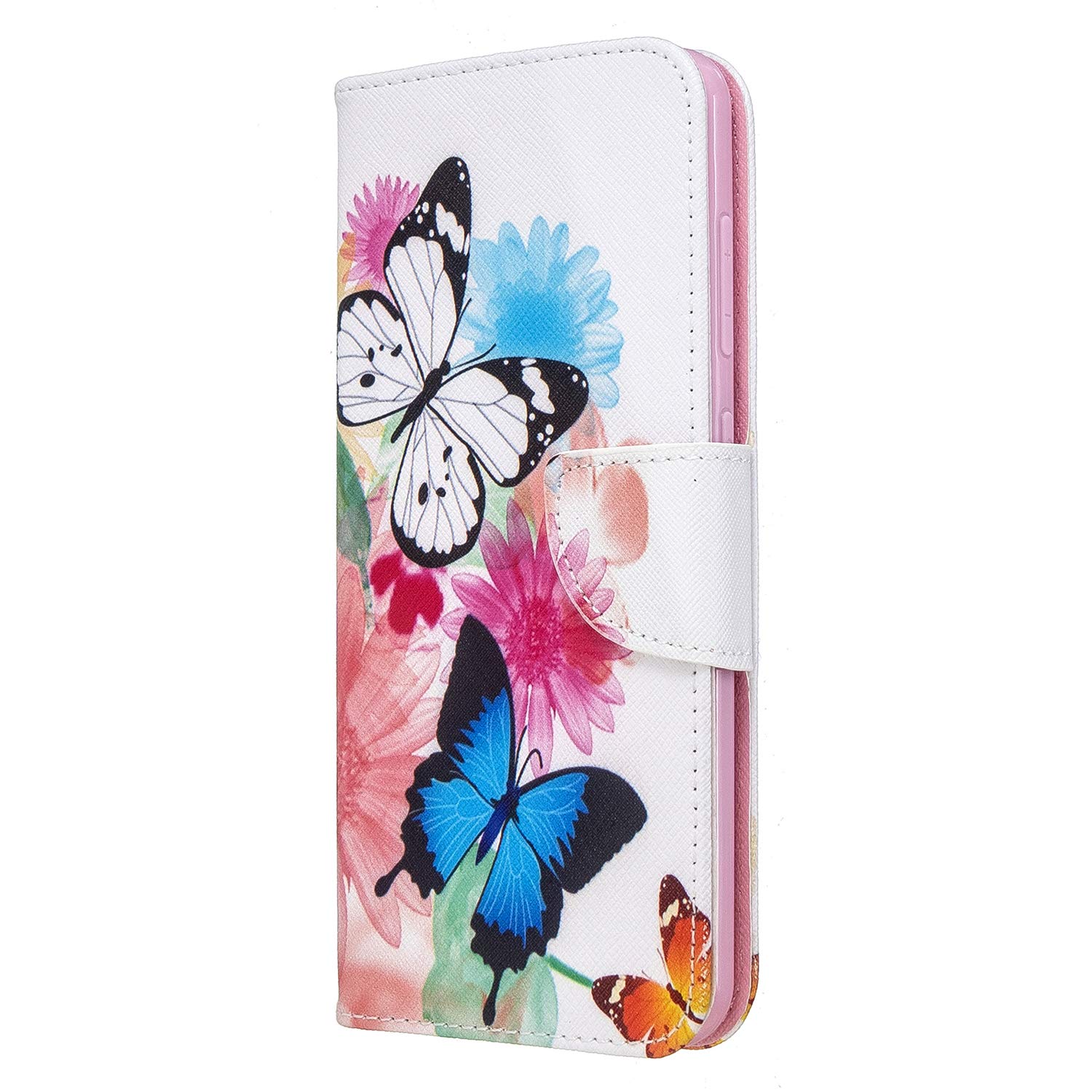 Samsung A12 / M12 Case Leather Flip Shockproof, Phone Case for Samsung Galaxy A12 / M12 with Magnetic Stand Card Holder Money Pouch Folio Silicone Bumper Protective Cover, Butterfly Flower — image 1