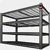 SKZNSA 62" Wide Heavy Duty Garage Shelving Units, 4-Tier Deep Storage Shelves,Black Metal Garage Shelves,Steel Shelf,Large Storage Rack,Industrial Shelving for Shop, 62" W x 27" D x 62" H