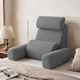 Blissful Diary Reading Pillow with Adjustable Neck &amp; Lumbar Support, Gray | 19" Back Pillow with Armrests for Bed Sitting Up, Watching TV, Gaming and Relaxing, Big Pockets &amp; Washable Cover