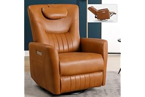 TRUSTYUE Glider Rocking Chair Nursery, Swivel Rocker, Power Recliner Chair, Nursery Glider Recliner with Adjustable Headrest, USB Ports, Living Room Chairs,Leather Brown