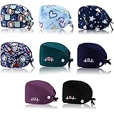 8 Pcs Elastic Nurse Hats Teeth Pattern Working Hats Bulk for Women Dental Caps Adjustable Dentist Scrub Cap Colorful