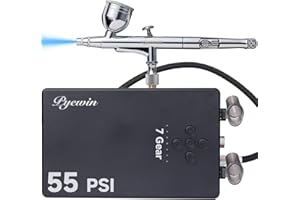 PYEWIN 55PSI Airbrush Kit with Air Compressor, 7-Gear, Low-Noise, Dual-Action Air Brush Gun for Nails, Cake Decorating, Barber, Makeup & Crafts