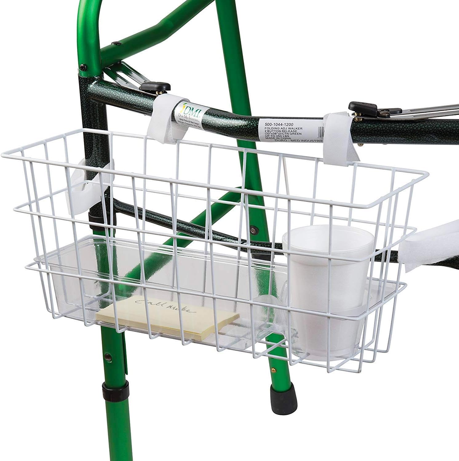 HealthSmart Universal Walker Storage Basket with Insert Tray and Cup Holder, No Tools Needed, White: Health & Personal Care