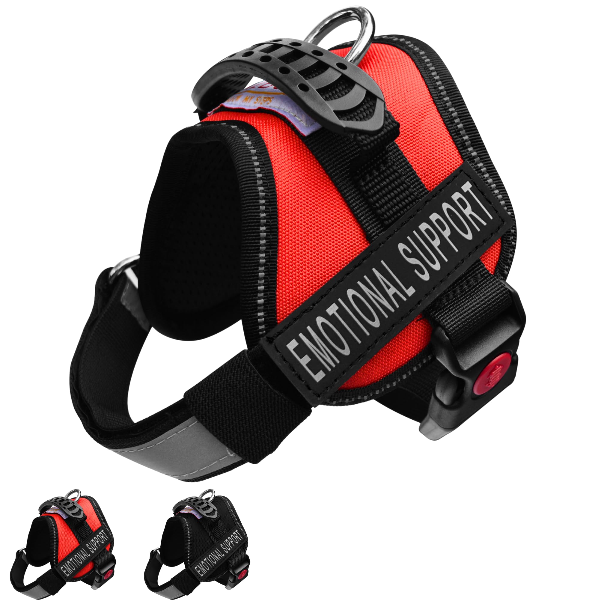 ALBCORP Emotional Support Dog Vest – Reflective Harness - Woven Nylon, Comfy Mesh Padding - Sizes from XXS to XL – Emotional Support Dog Patches Included. Red, XXS