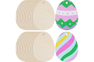 Yookat 50 Pieces Wooden Cutout Easter Egg Ornaments Egg Wood DIY Crafts Cutouts Unfinished Wood Slices for Painting Crafts and Easter Decorations